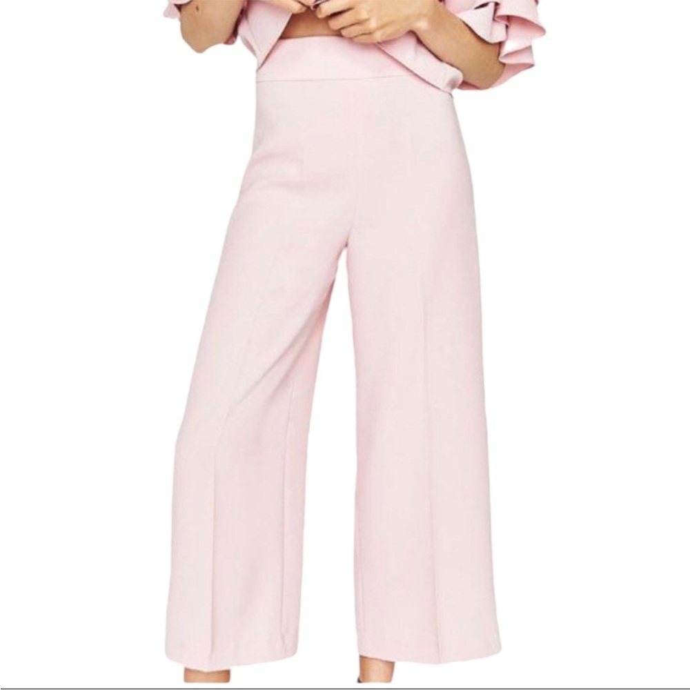 Zara Woman Pale Pink Wide Leg Trousers Pants. Split Skirt look. Size Medium